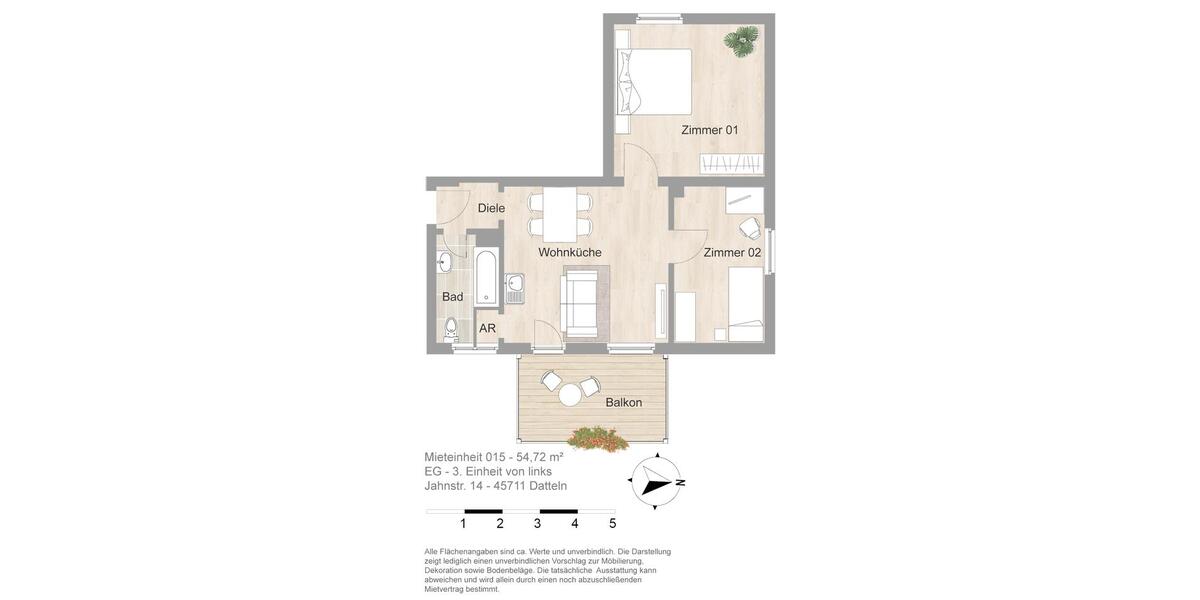 Erdgeschoßwohnung Datteln - 2 Zimmer, 55 m&sup2;, 493&euro; | Angebot:26299751