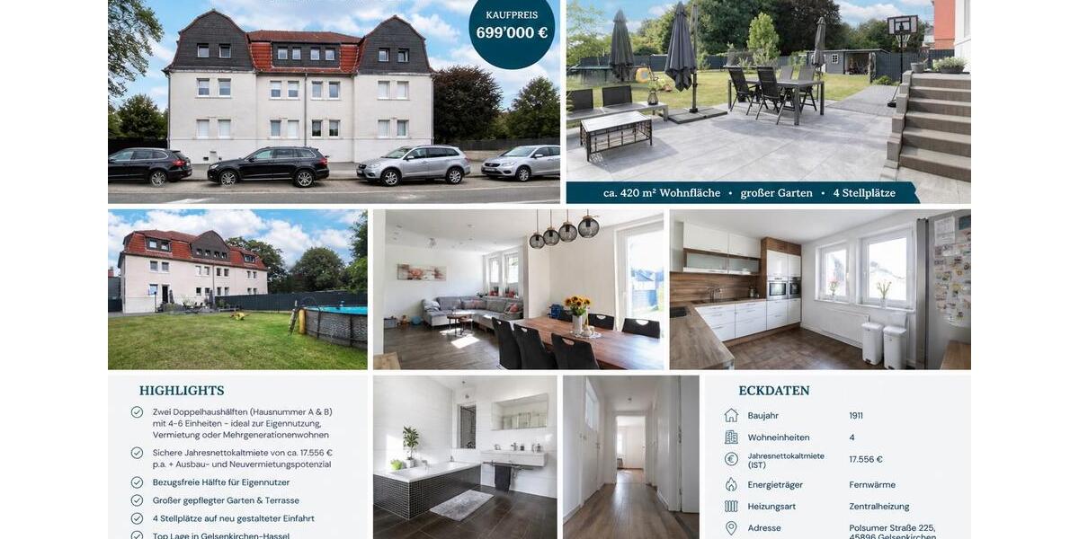 Doppelhaushälfte Gelsenkirchen Gelsenkirchen-Nord - 24 Zimmer, 420 m&sup2;, 699.000&euro; | Angebot:26763748