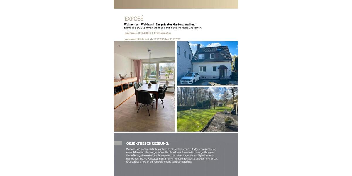 Erdgeschoßwohnung Oberhausen Rothebusch - 3.5 Zimmer, 100 m&sup2;, 349.000&euro; | Angebot:26238342