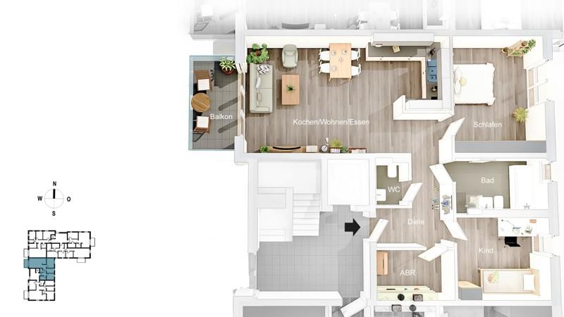 Etagenwohnung Bochum Bochum-Südwest - 3 Zimmer, 92 m&sup2;, 1.230&euro; | Angebot:26275230