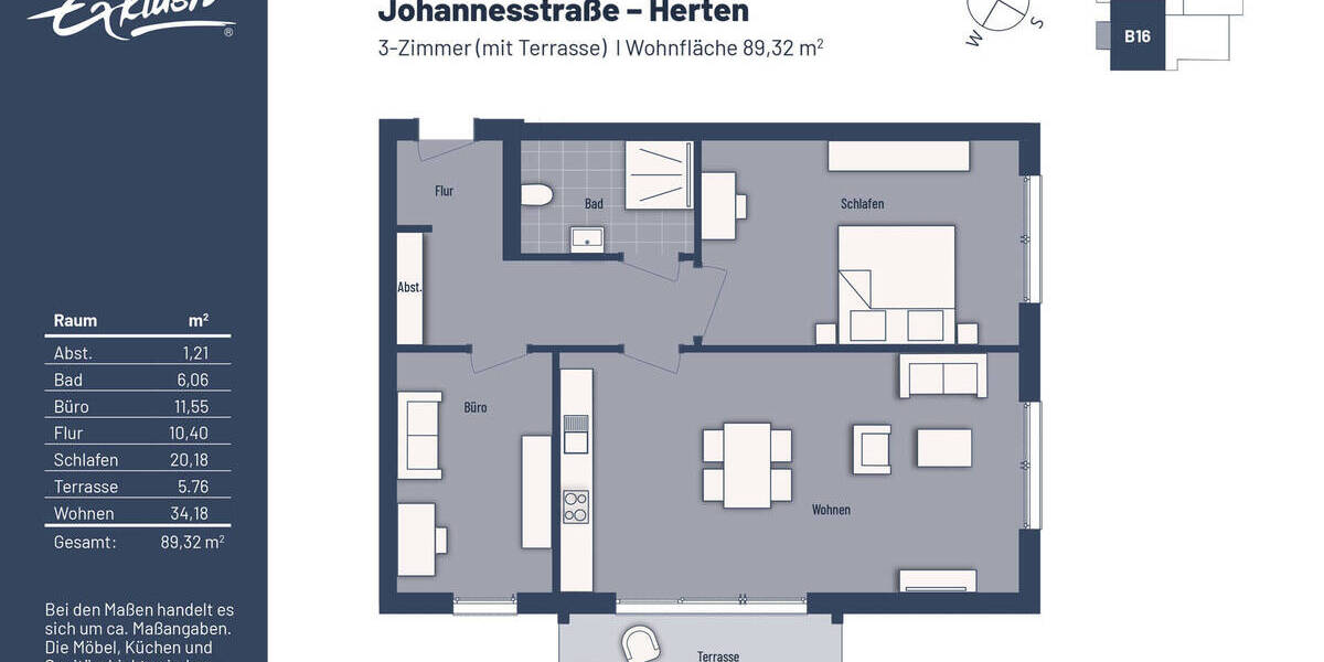 Etagenwohnung Herten Westerholt - 3 Zimmer, 89 m&sup2;, 359.000&euro; | Angebot:25800080