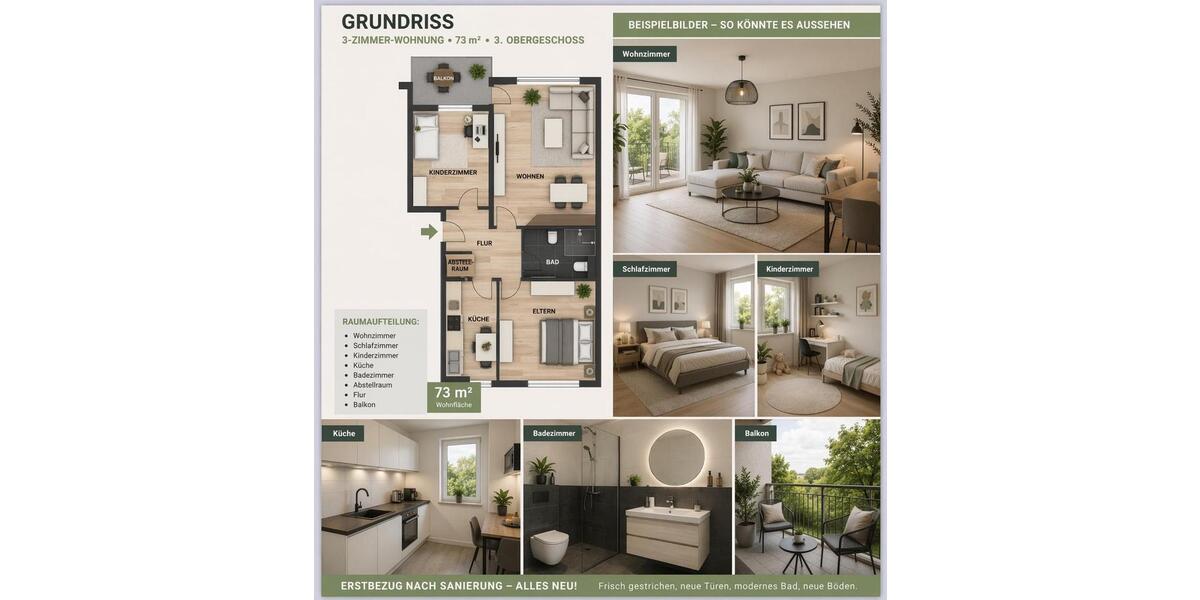 Etagenwohnung Bochum Bochum-Mitte - 3.5 Zimmer, 73 m&sup2;, 972&euro; | Angebot:26286771