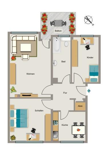 Etagenwohnung Essen Stadtbezirk V - 3.5 Zimmer, 71 m&sup2;, 685&euro; | Angebot:26091766