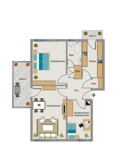 Etagenwohnung Oer-Erkenschwick Erkenschwick - 3.5 Zimmer, 65 m&sup2;, 436&euro; | Angebot:26042955