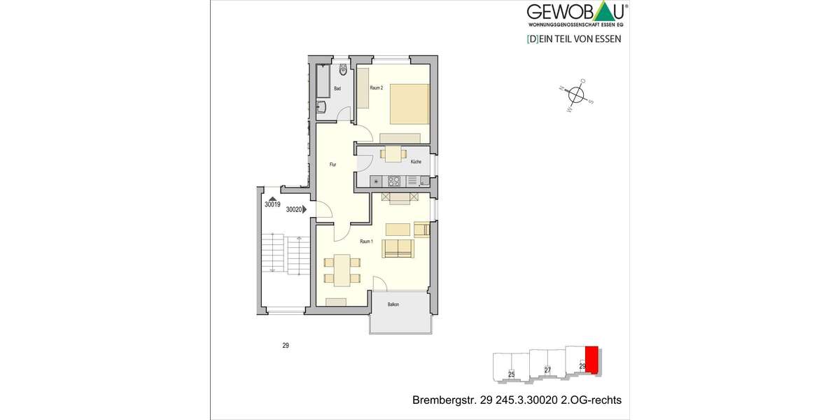 Etagenwohnung Essen Kray - 2 Zimmer, 66 m&sup2;, 565&euro; | Angebot:26120220