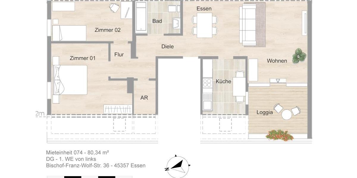 Dachgeschoßwohnung Essen Stadtbezirk IV - 3 Zimmer, 80 m&sup2;, 844&euro; | Angebot:25920220